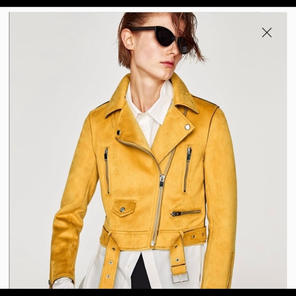 Zara yellow suede Moto jacket